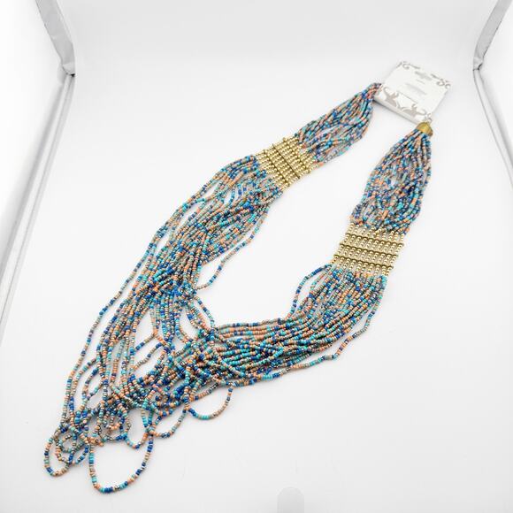 Multicolor Beaded Strand Necklace with Gold Accents Made in‎ India - Picture 4 of 10